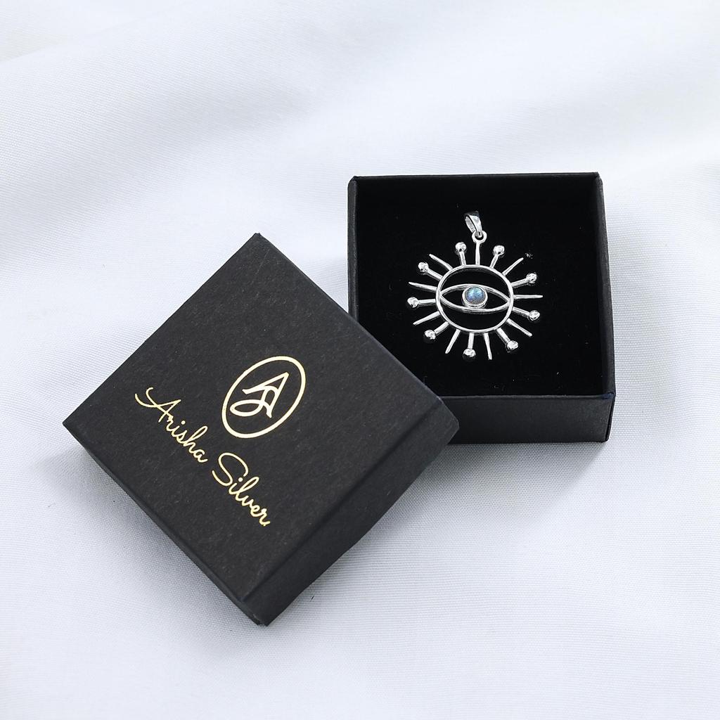 Labradorite Gemstone Evil Eye Sun Pendant 925 Sterling Silver Handmade Jewelry Unisex Pendant
