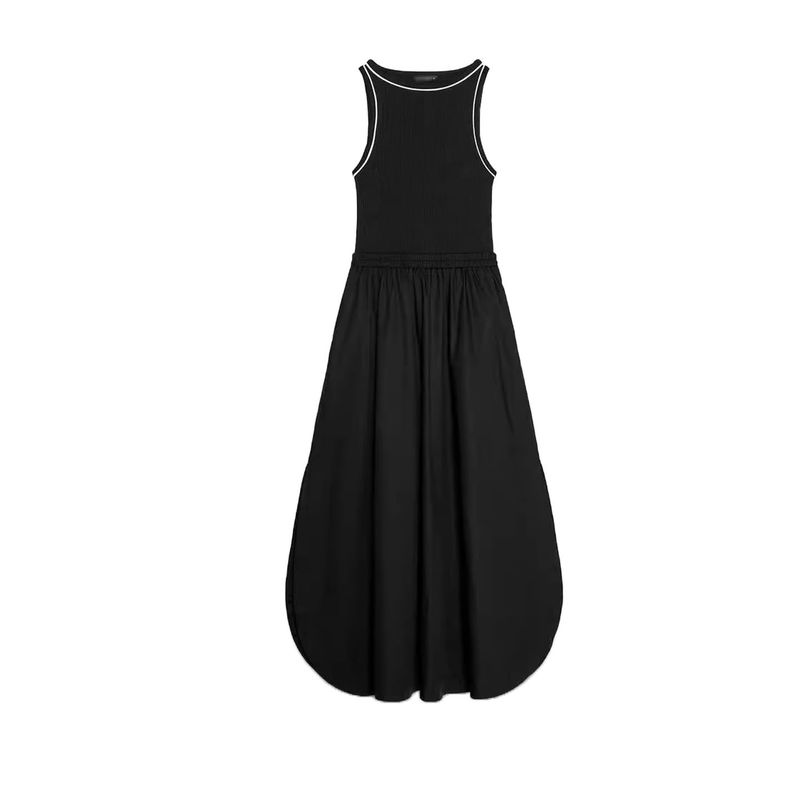 Autumn New Women Clothes Round Neck Sleeveless Vest Poplin Patchwork Midi Dress 8372046 8351224