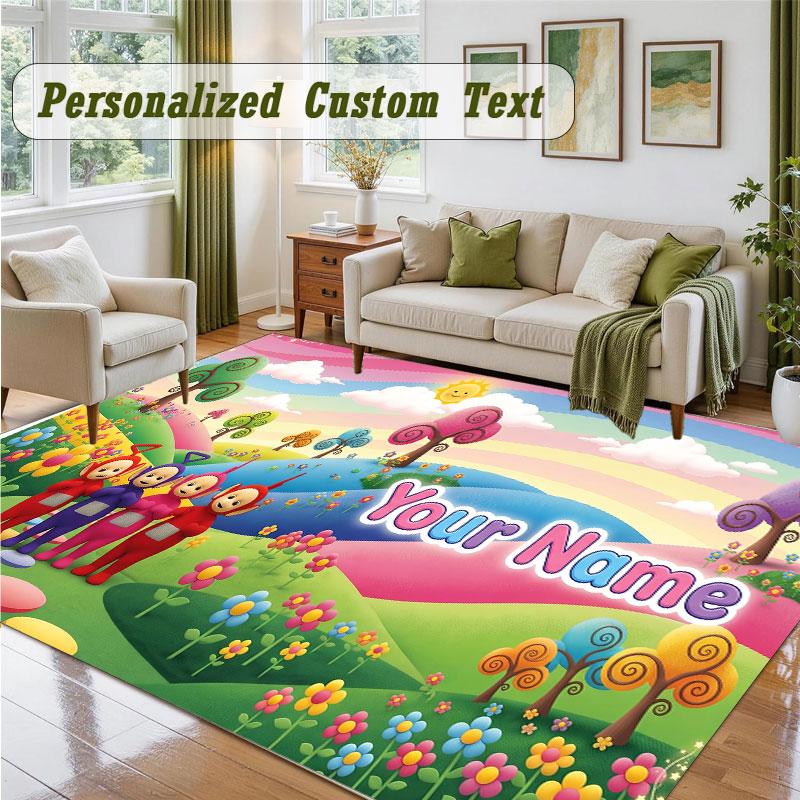 Crystal Velvet Square Rug Custom NameTeletubbies Pattern Non Slip Home Floor Decor Rug