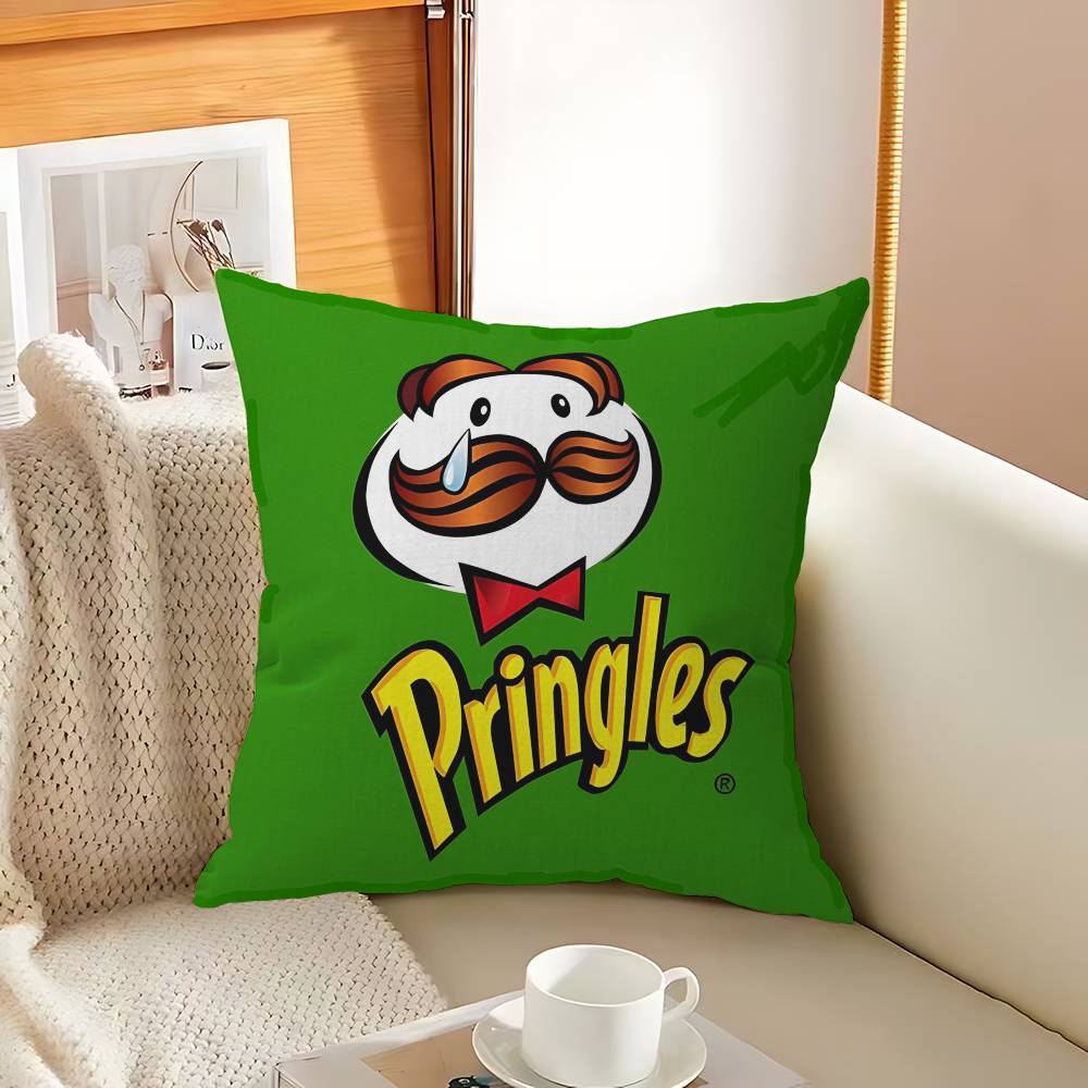 Classic Snack LOGO P-Pringles Pillow Covers Cartoon Sofa Decorative Home Double-sided Printing Short Plush Cute Cushion Cover