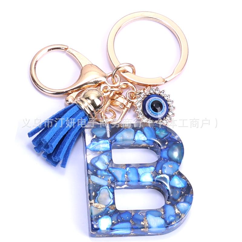 Cross-Border English Alphabet Resin Keychain with Gold Foil Demon Eye Pendant for Girls' Bags and Backpacks