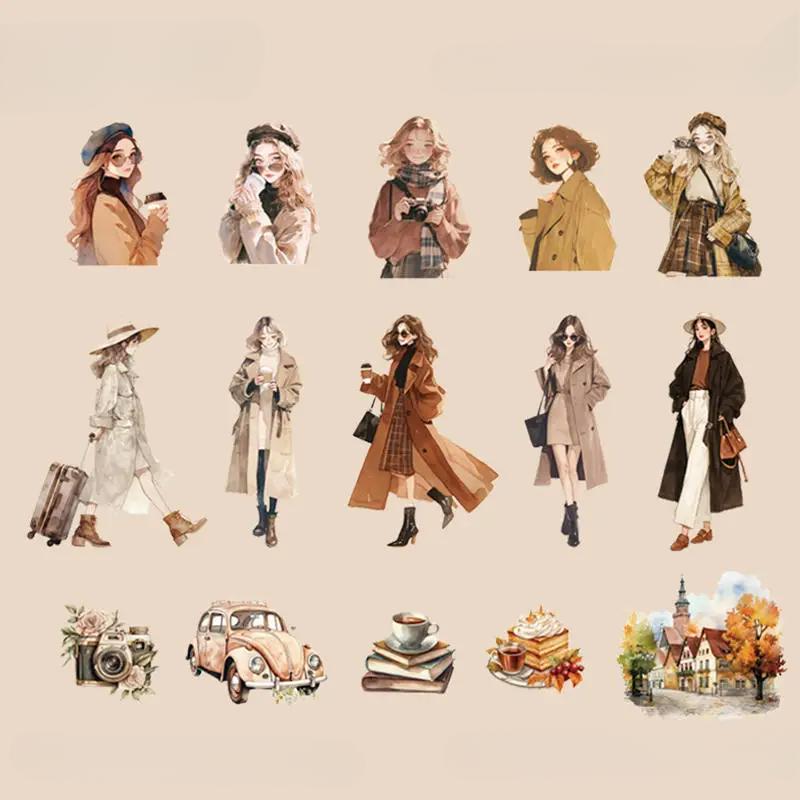 

30 шт. Романтичные модные и милые наклейки на тему девушки из ПЭТ-материала, водонепроницаемые и износостойкие, для коллажа, канцелярских принадлежностей, стаканчиков