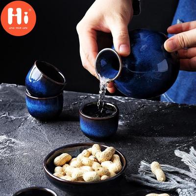 Hi Creative Household Japanese Style Sake Set Blue Mini Ceramic Flask Vintage Wine Bottle Flagon Liquor Spirits Drinkware Hip Flask