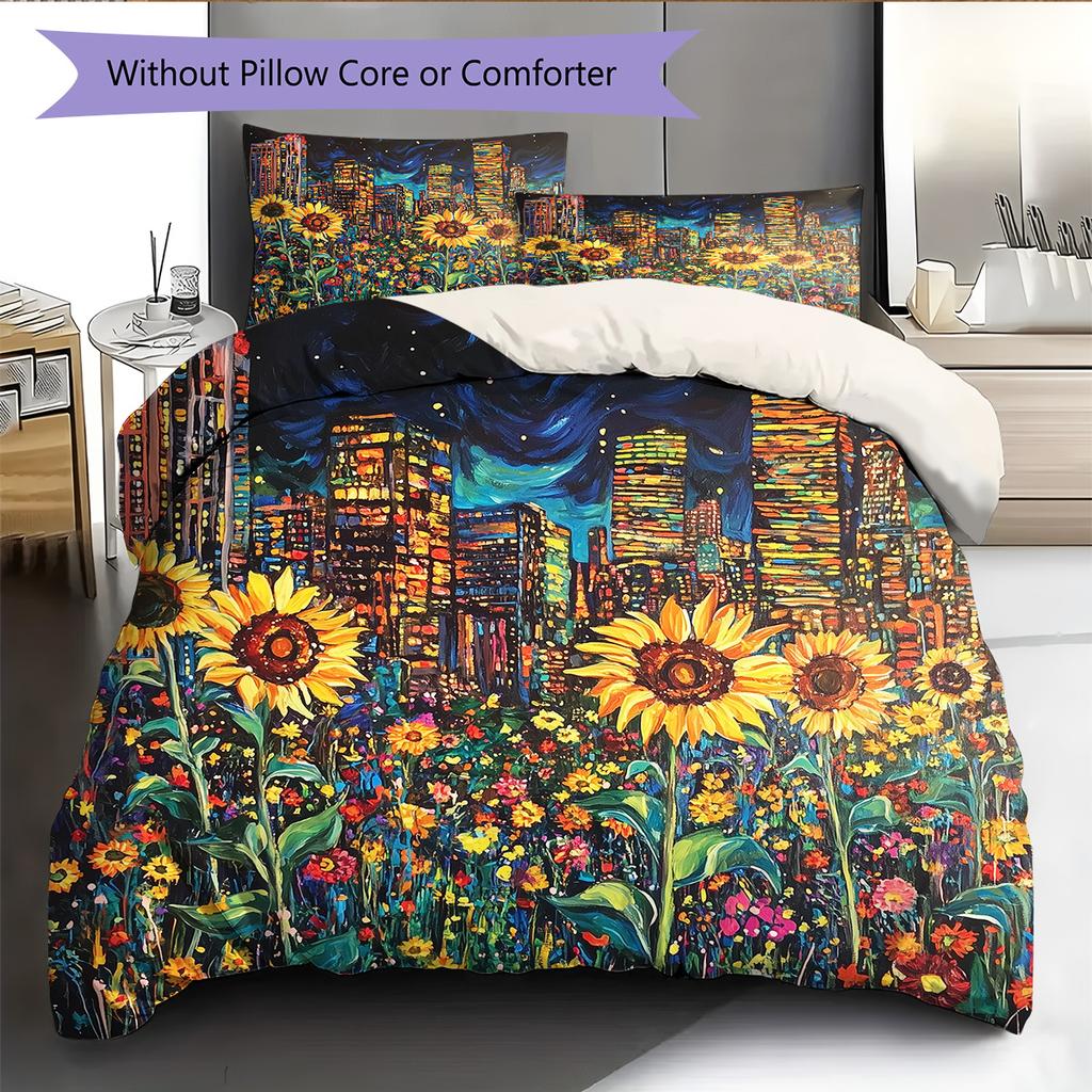 Sunflower Pattern Bedding Quilt Set Home Decoration Gift (1 * duvet cover + 2 * pillowcase without core)