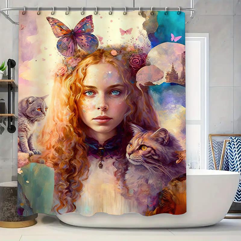 

Elegant Blue Green Floral Pattern Shower Curtain Bathroom Decor Waterproof Printing Home Decoration with Hook Set Size: 72x84 in 90x180cm