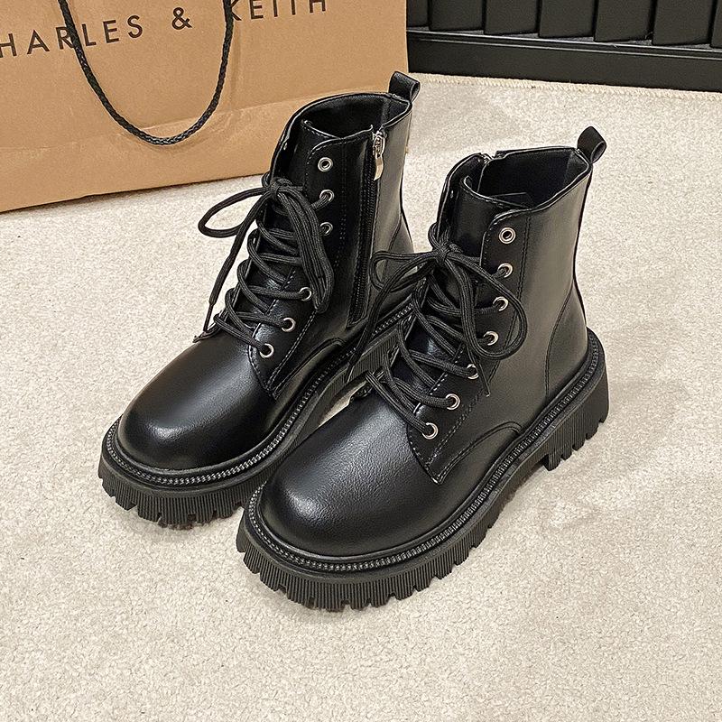 

Жіночі ретро білі черевики Мартін - Товста підошва, Плюс оксамит, Мотоциклетні черевики в британському стилі на осінь/зиму 39