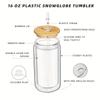 6PCS 16oz Clear Plastic Cup Bamboo Lids Straw Cup Double Wall Snow Globe Tumbler Pre-Drilled Water Bottle Mason Jar Mug Drinking