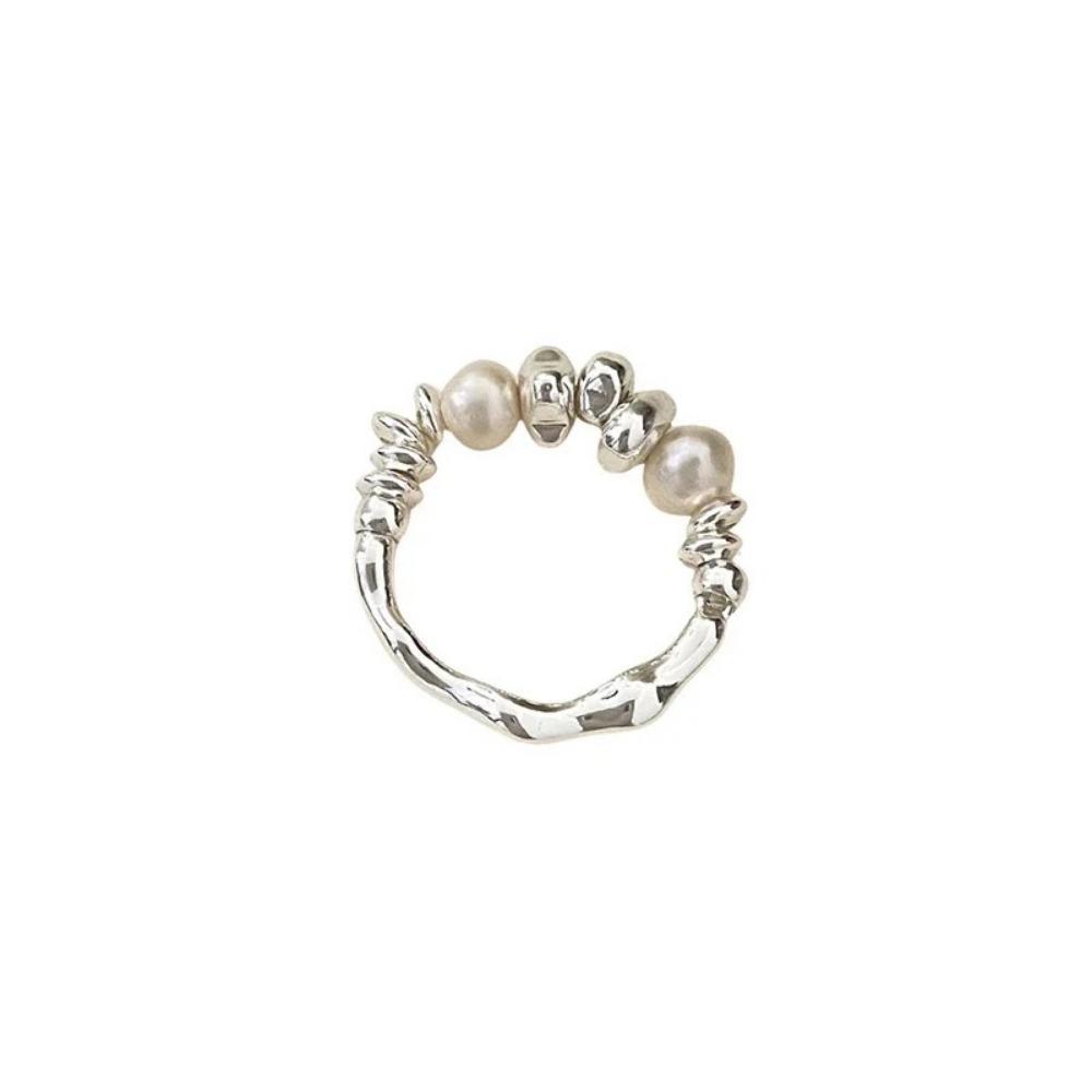 Irregular Pearl Finger Rings Vintage Personality Rings Minimalist Design Rings  Party Silver Pearl