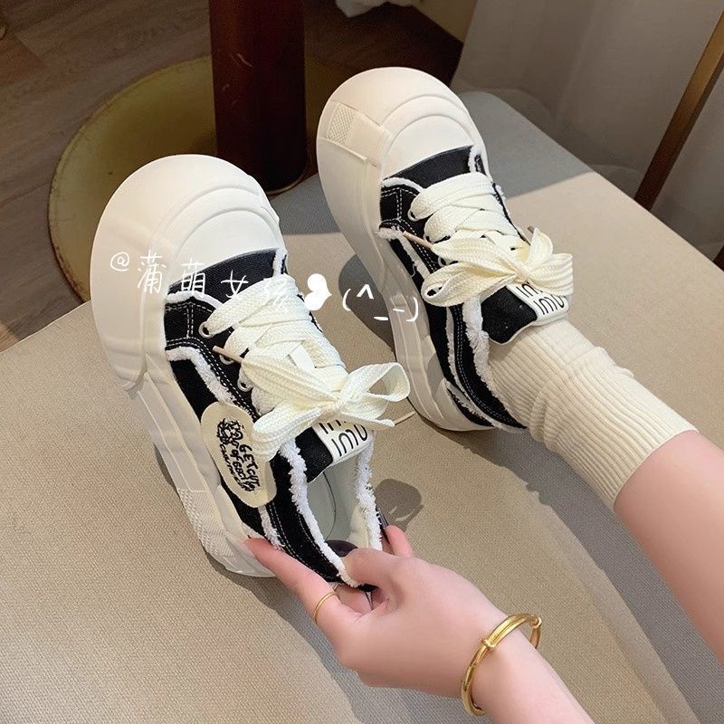 Black little white canvas board shoes women's spring and autumn ins new niche versatile casual sports shoes