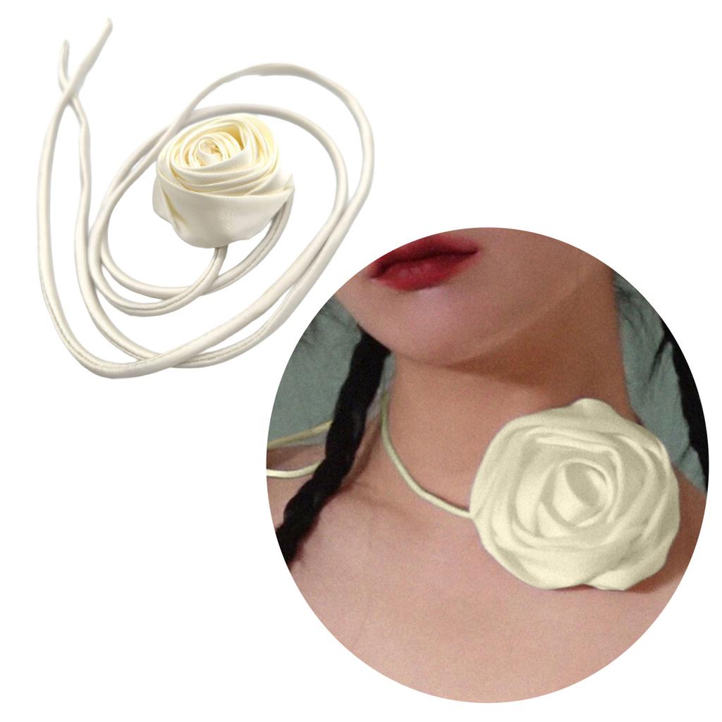 Stylish Rose Neck Collar Necklace Chic Rose Ribbon Necklace Elegant Long Rope Necklace Suitable for Various Occasion