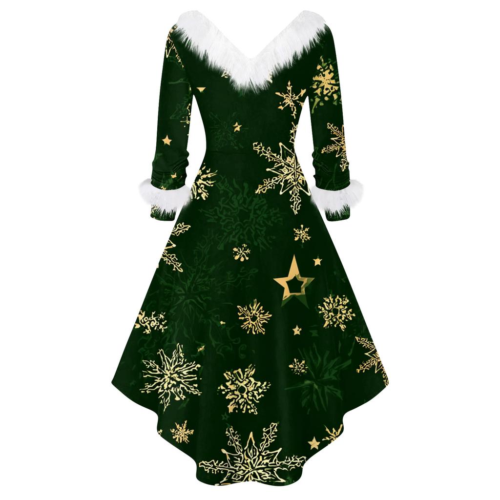 Dame Mote Casual V-hals Juleprint Langermet Kjole