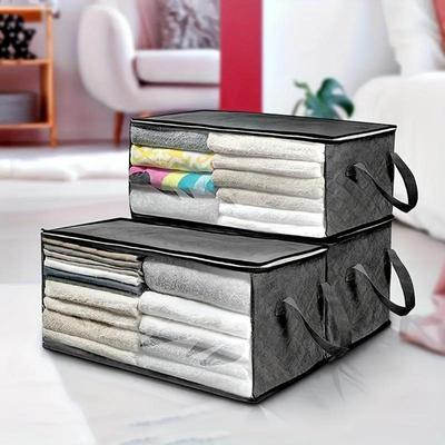 Borsa portaoggetti pieghevole di grande capacità, grigia, rettangolare, stile moderno, tessuto resistente, finestre trasparenti, manici robusti