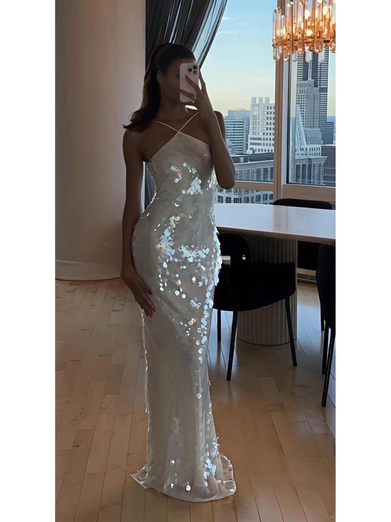Elegant High Waist Sequin Wrap Dress