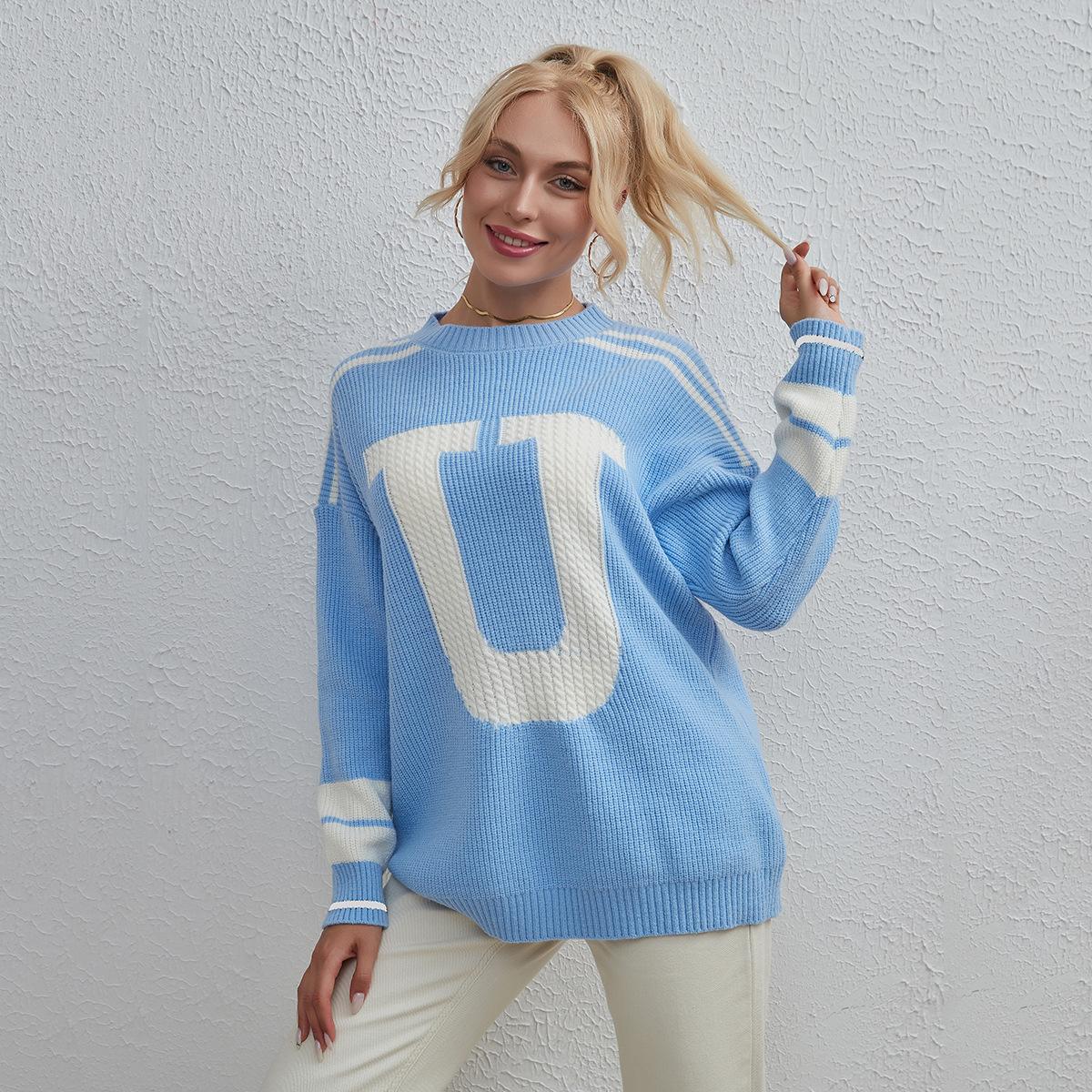 

DignBio женский свитер вязаный пуловер с круглым вырезом с буквенным принтом повседневные джемперы с длинными рукавами свободные весна-лето новая одежда