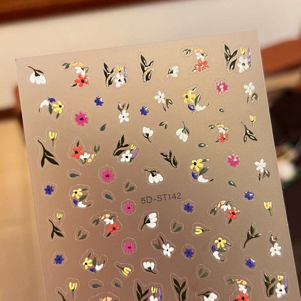 Small fresh 5D nail art sticker relief three-dimensional color flower nail art sticker 3D small daisy ins nail sticker