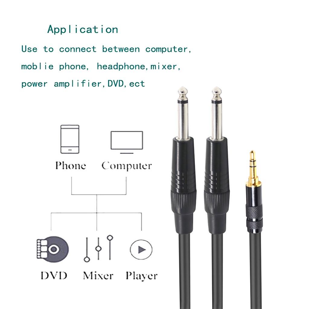 Male 3.5mm1/8  To 6.35mm 1/4 Male TRS Stereo Audio AUX Cable PC For iPod 3/5