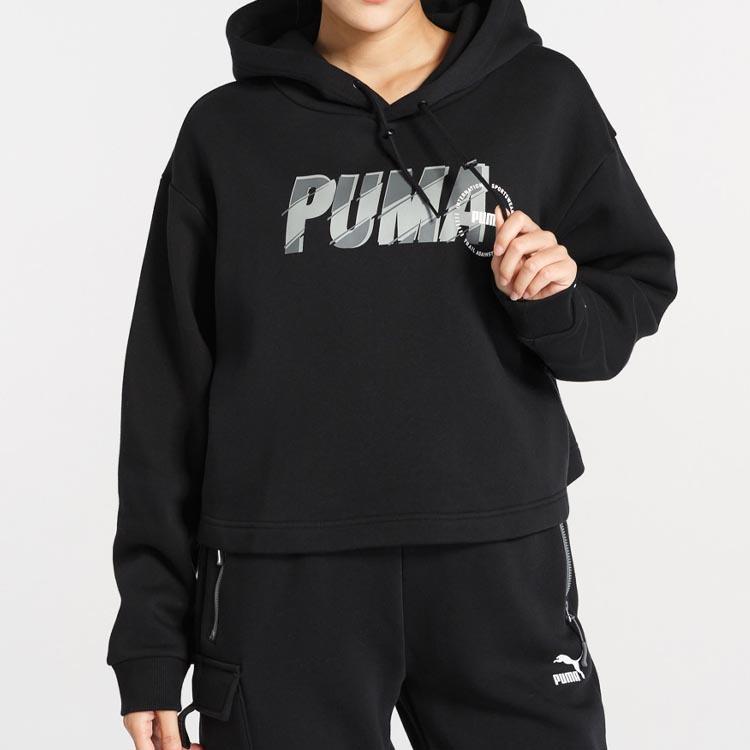 Puma Colorblock Logo Print Hoodie Women Hoodie Black 596742-01