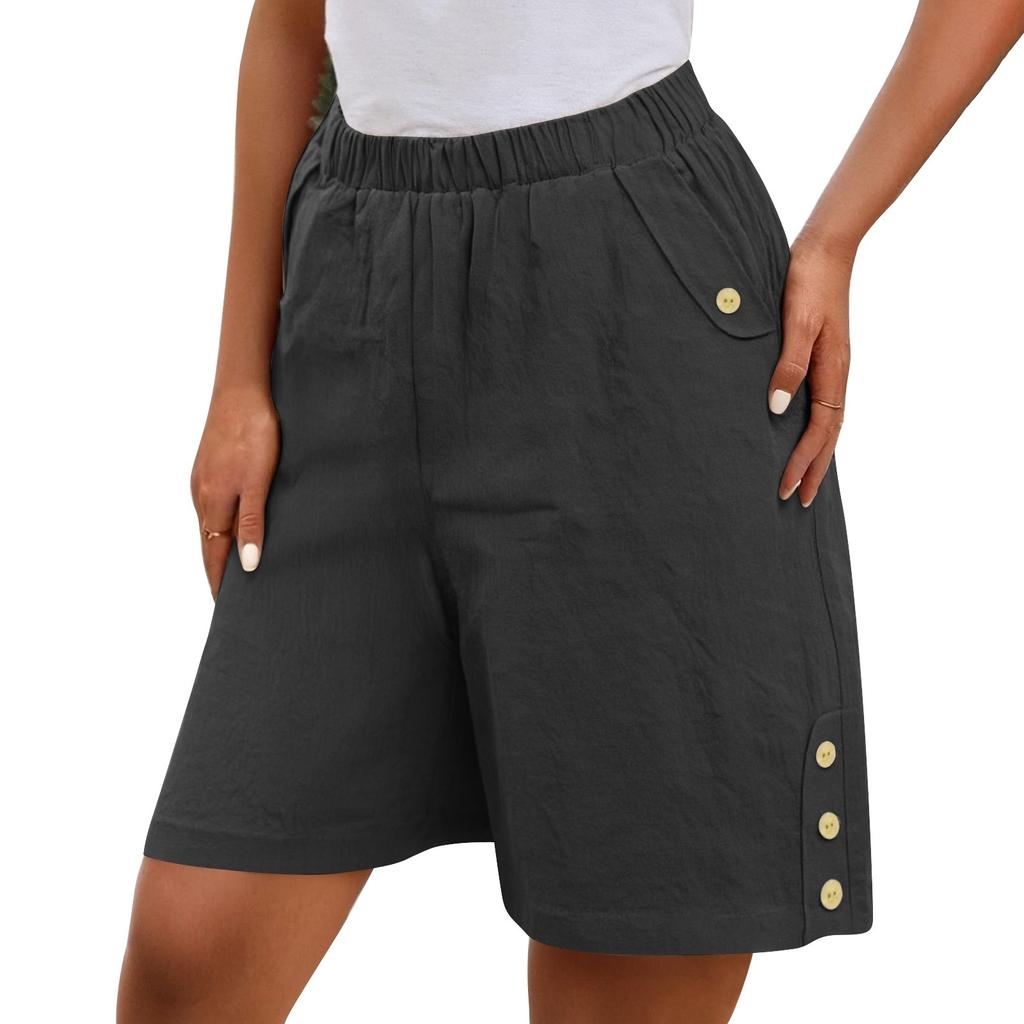 Bermuda Shorts For Women Wide Leg Linen Knee Length Summer Casual Long Shorts Loose High Waisted Short With Pockets
