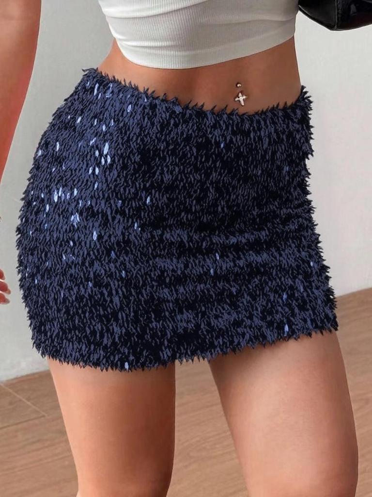 2025 European & American Blue Sequin Hip-hugging Short Skirt - Sexy, Slimming, Vacation Style