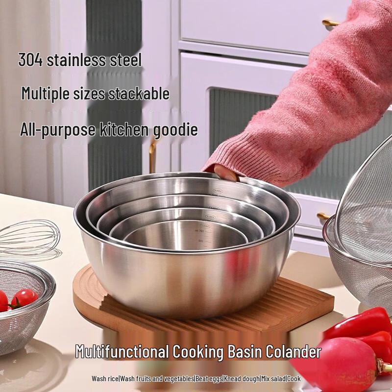 Churong 304 Stainless Steel Mixing Bowl & Strainer Set