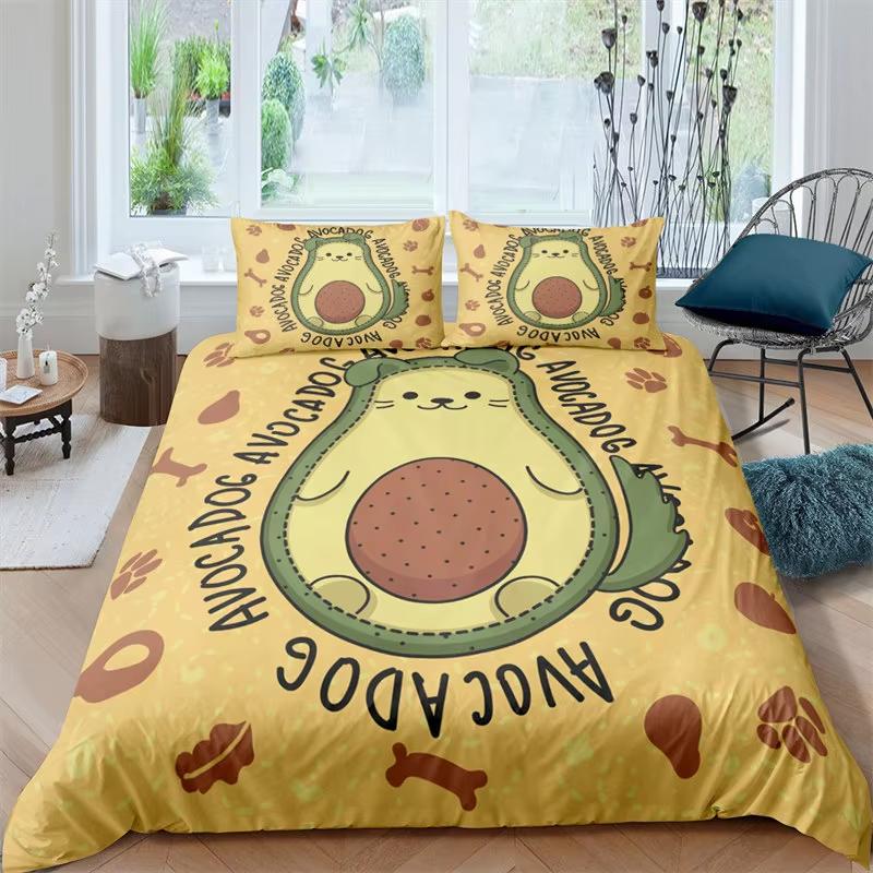 Green Avocado Duvet Cover Twin Queen For Boys Girls Teen Kawaii Tropical Fruit Bedding Set Botanical Cartoon Comforter Cover