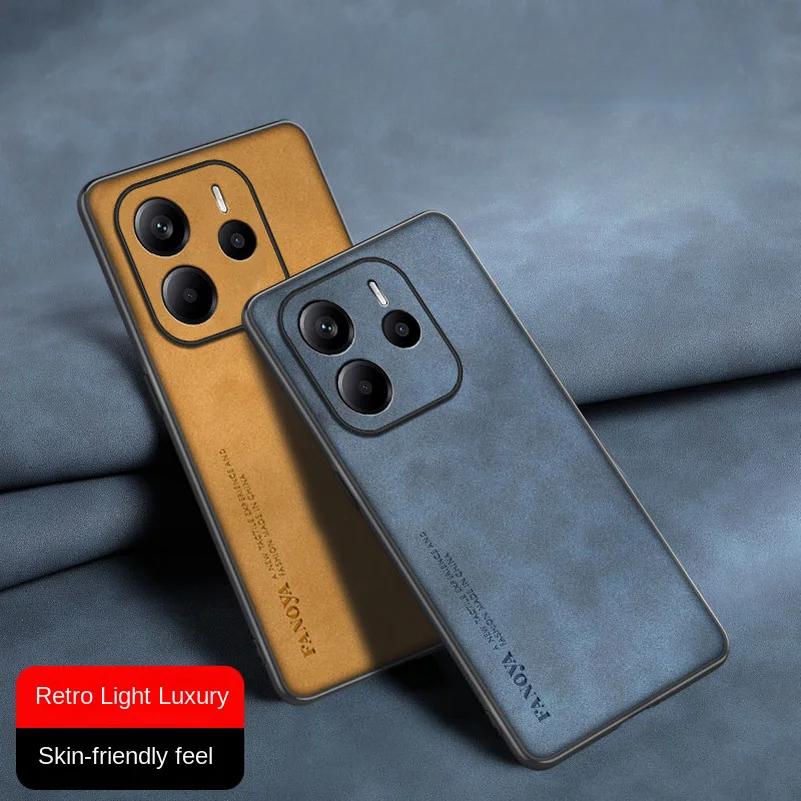 Note 14 Luxury Sheepskin Leather Silicone Phone Case For Xiaomi Redmi Note 14 Pro Plus Note 14 4G 5G Matte Anti-Shock Back Cover Bumper Shell