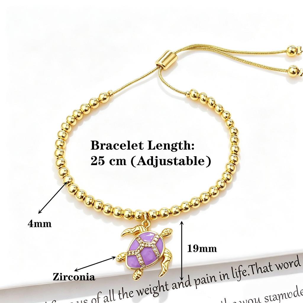 High-Quality Zircon Sea Turtle Enamel Copper Bead Chain Adjustable Bracelet Women Gift for Holiday Vacation Ocean Jewelry Gift