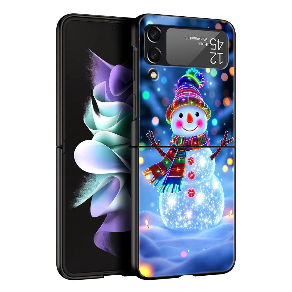 Christmas Snowman Hard PC Phone Case For Samsung Galaxy Z Flip 7 6 5 4 Black Cover For Galaxy Z Flip 3 Foldable Shell Fundas Bag