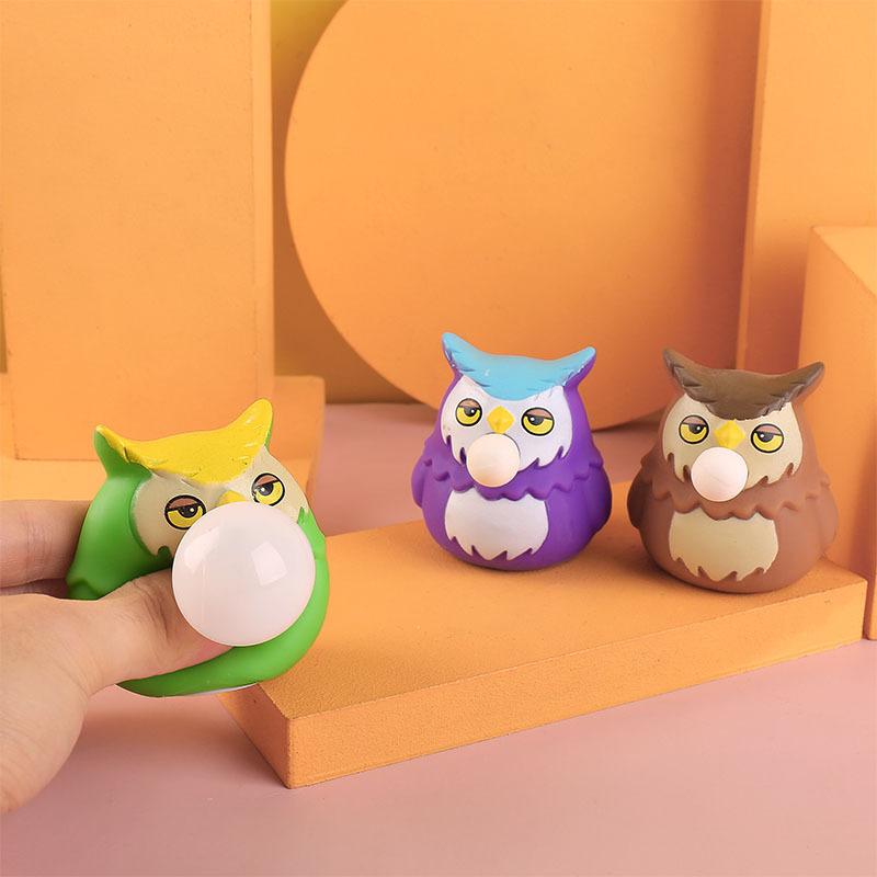 Creative Owl Spit Bubble Prank Cartoon Small Animal Decompression Vent Doll Toy Gift K35