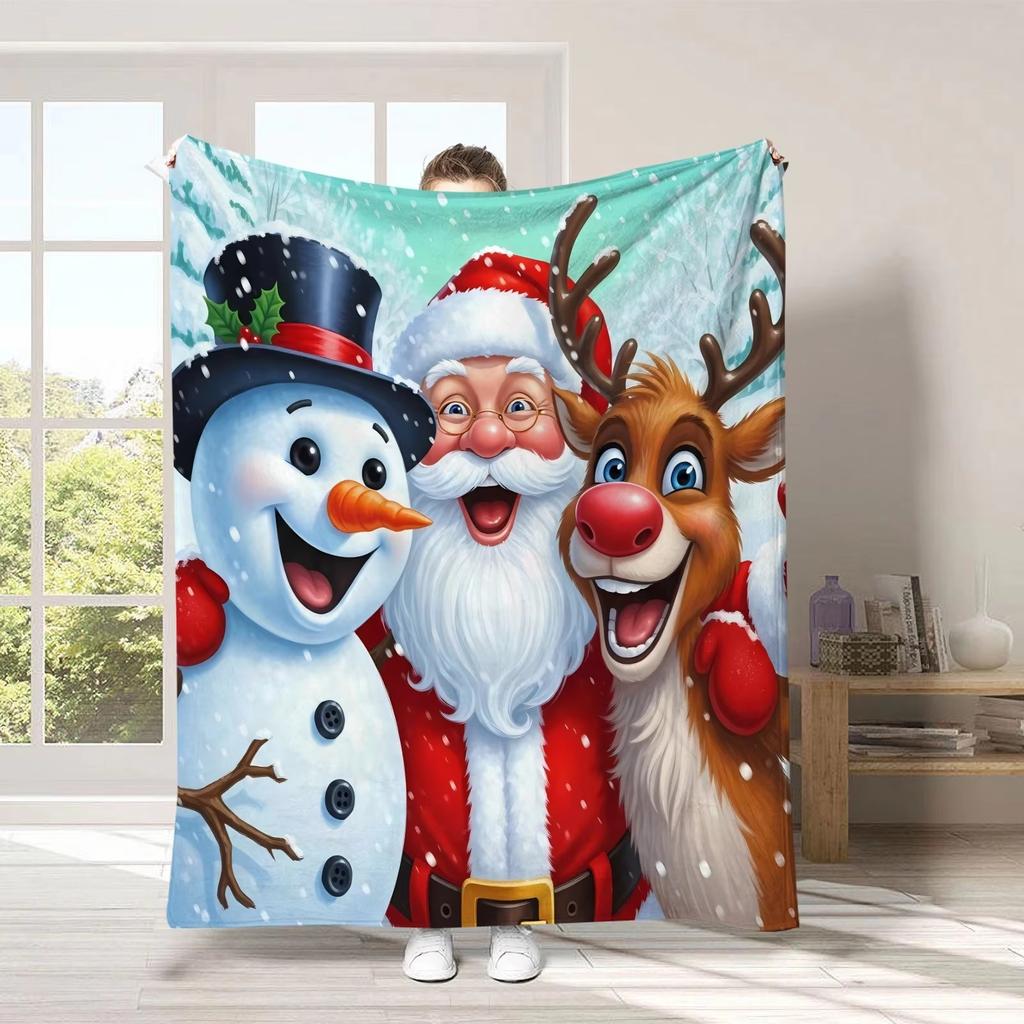 Festive Spotlight Santa Reindeer Custom Print Blanket Lantern Moon Personalized Blanket for Bedroom Sofa Christmas Home Gift