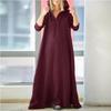 Women's Hooded V Neck Long Sleeve Linen Maxi Dress Loose Fit Solid Color Modest Abaya Kaftan
