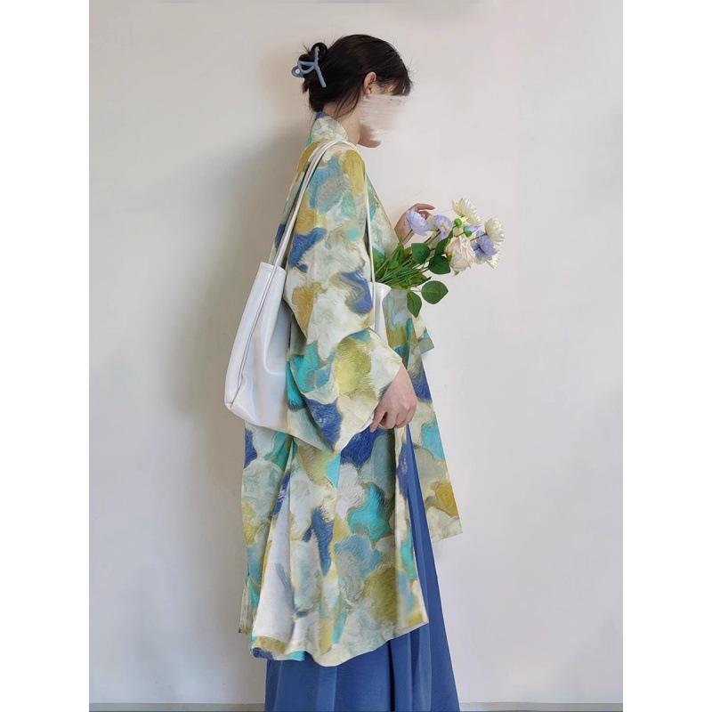 

Весна и Осень Ретро Китайский Стиль Ханьфу Модифицированная Рубашка Свободная Большого Размера Женская С Принтом Двубортная Широкорукавная Шаль Длинный Рубашечный Топ M