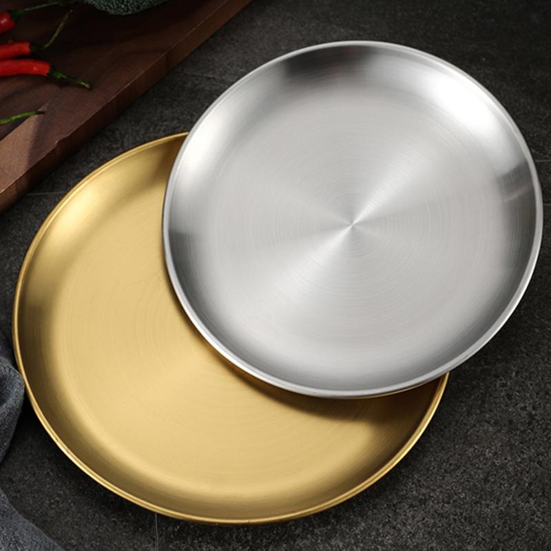 Plate Tray Dining Tray Steak Plate Korean Stainless Steel Circular Barbecue Plate