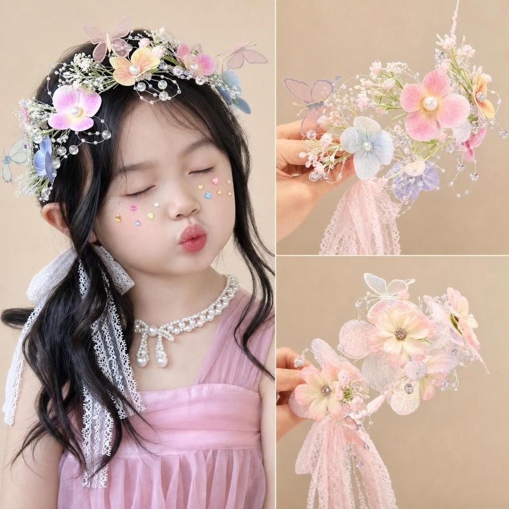 Lace Bow Flower Butterfly Headband Rhinestone Decor Lolita Headband Elegant Pearl Headband Kids