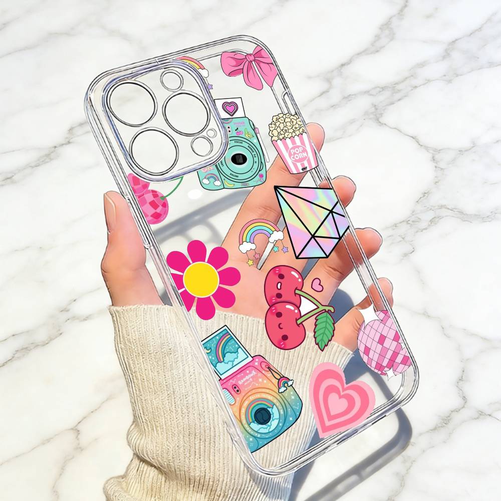 3D pattern S-splicing Phone Case Transparent Silicone Soft For iPhone 17 16 15 14 13 12 11 Mini Pro Max Plus iPhone13PRO