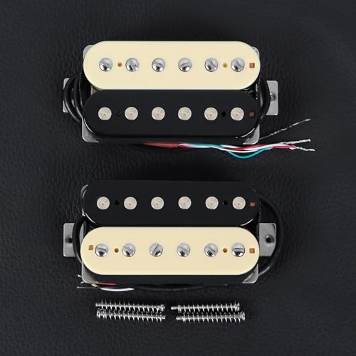FLEOR High Output Alnico 5 Guitar Pickups, Double Coil Humbucker Pickups, Neck and Bridge Set (Cream + Black)