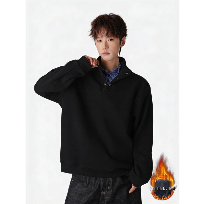 

Stylish High Street Faux Two-Piece Layered Lapel Sweatshirt with Plus Velvet XL чорний