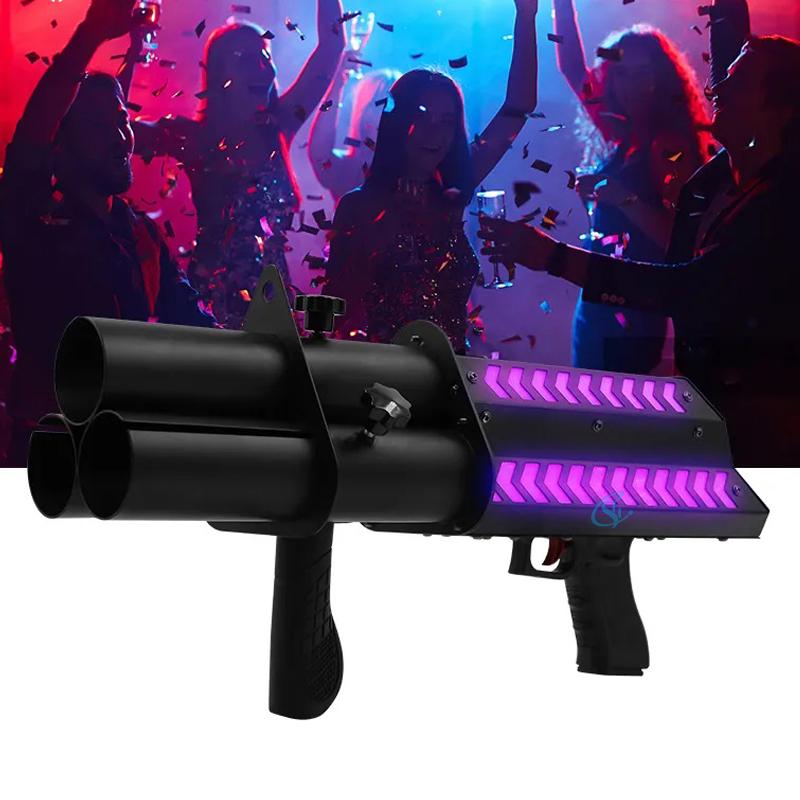 Paper Confetti Party Cannon Gun Stage Atmosphere Equipment Three Heads Electric Confetti Shooter Gun With Led For Disco Bar