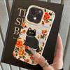 Romantic Cartoon Cat Flower Lichee Leather Pattern Phone Case For Redmi Note 14 13 12 11 10 9 8 Pro Plus 4G 5G Shockproof Cover