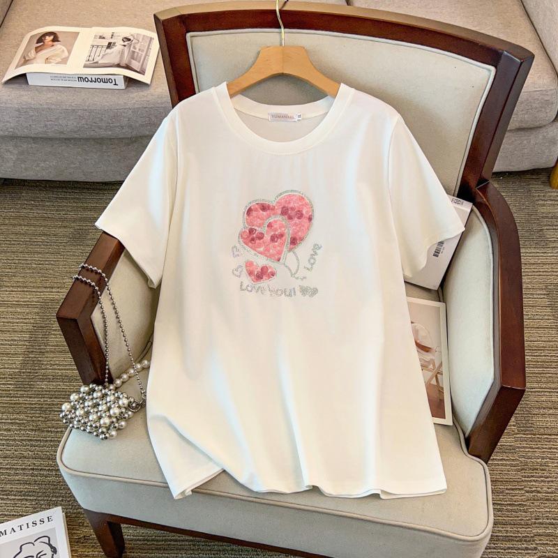 Women's Plus Size Slimming Mid-Length Loose Short Sleeve T-Shirt (200/300/350 Jin)