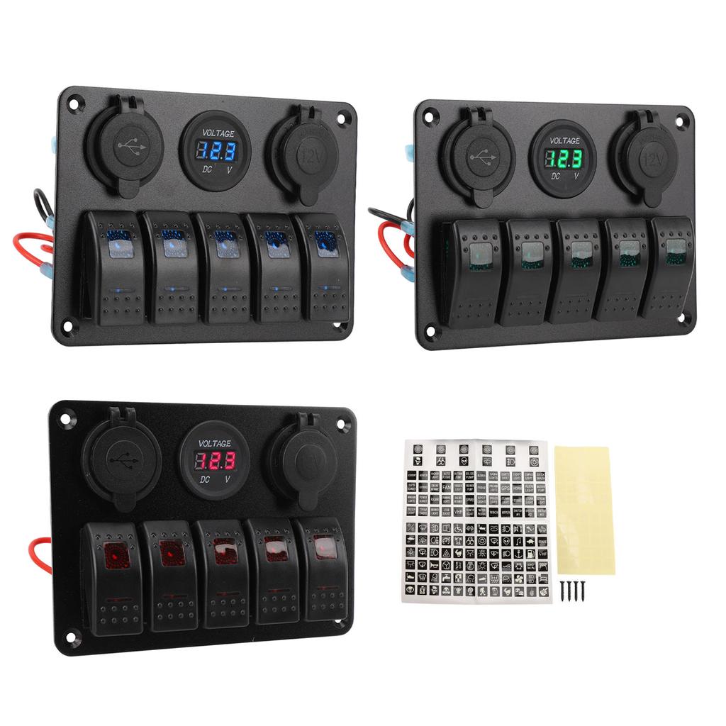 Schalttafel DC 12 bis 24 V 5-Gang Aluminiumlegierung IP65 Wasserdicht Vorverdrahtete Wippschaltertafel mit