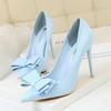 Fashion Sweet Women High Heel Shoes Blue Yellow  Shallow Mouth Pointed Toe Butterfly Knot Leather Wedding Party Event Pumps