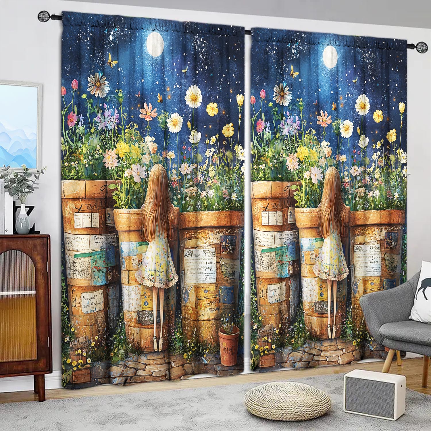 

Decorative Curtains Semi Transparent Without Lining Durable Polyester Fiber Curtain W100*H70(CM)-Rod Pocket&1PCS