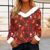 Women's Casual Fashion Long Sleeve Christmas Printed Flannel Collar Top