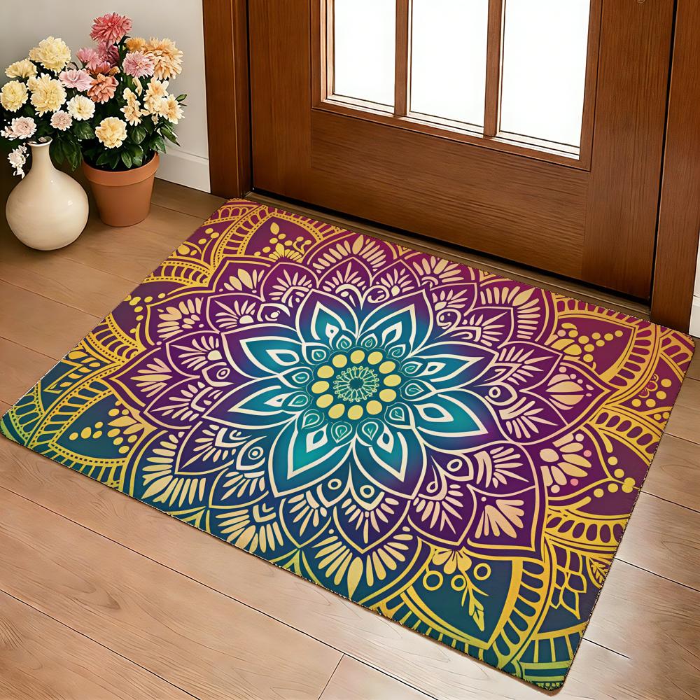 Colorful Mandala Boho Floor Mat Cozy Flannel Soft Thick Non-Slip Mat For Living Room Bedroom Kitchen Decor Rugs