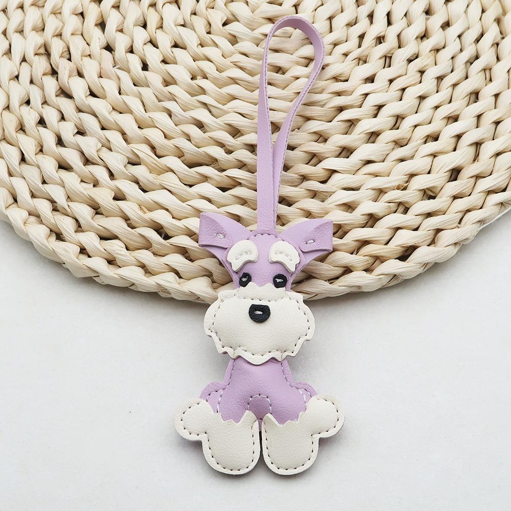 Schnauzer Dog Keychain PU Leather Animals Keyring Hanging Ornament Backpack Handbag Charm Gift For Men Women Korean Bag Charms