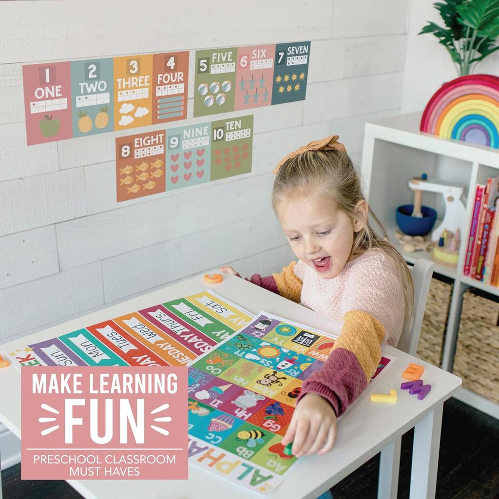 Hadley Designs Alphabet for Classroom Wall - ABC Letters and Numbers Posters for Preschool and Kindergarten - Alphabet Line for Classroom Decor and