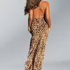 Sexy Leopard Print V-neck Backless Street Lady Style Long-length Versatile Suspender Dress Outfit for Women
