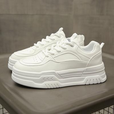 Zapatillas blancas mujer otoño plataforma muffin zapatos blancos punta redonda con cordones zapatos de pan plataforma para aumentar altura casuales niños