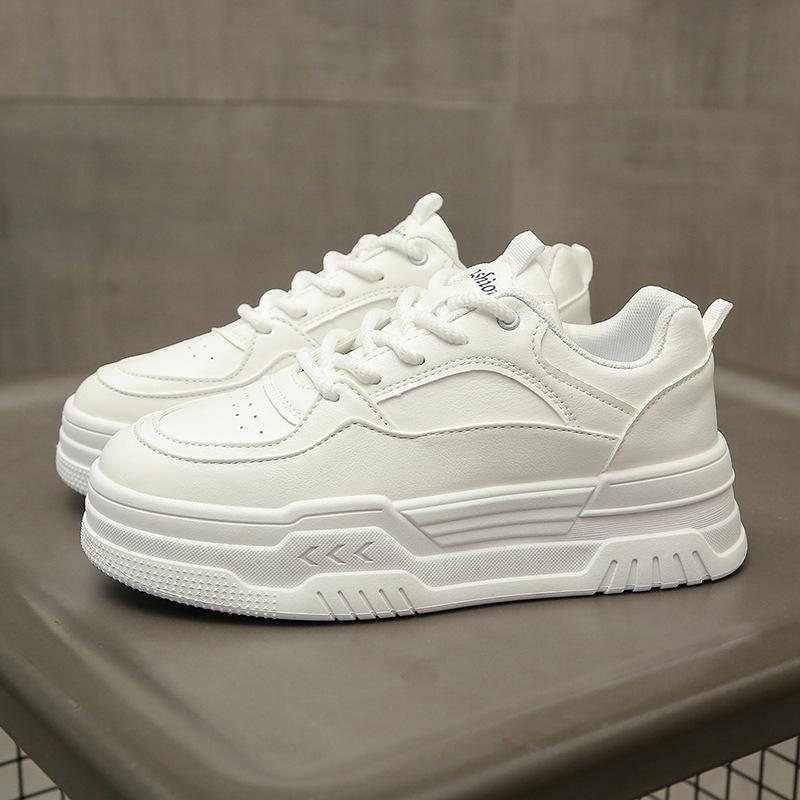 White sneakers women's autumn muffin platform white shoes round head lace-up breadboard shoes heightening casual shoes children